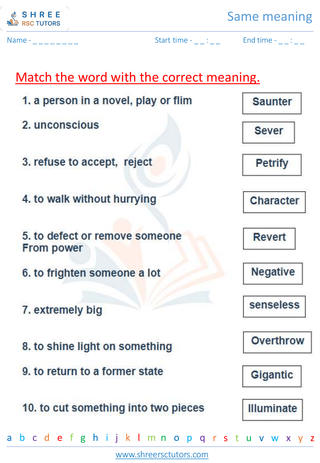 Grade 5  English worksheet: Same meaning