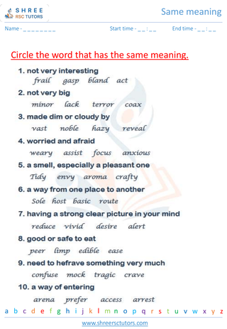 Grade 5  English worksheet: Same meaning