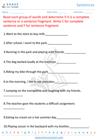 Grade 5  English worksheet: Sentence