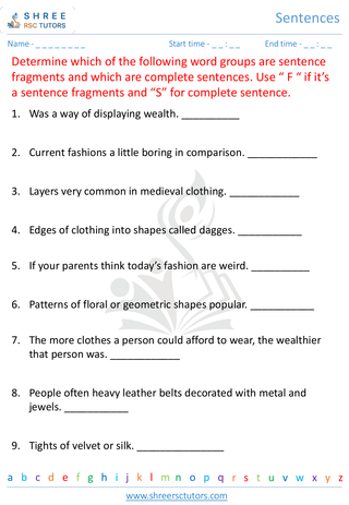Grade 5  English worksheet: Sentence
