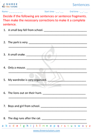 Grade 5  English worksheet: Sentence