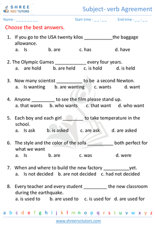 Grade 5  English worksheet: Subject-verb agreement