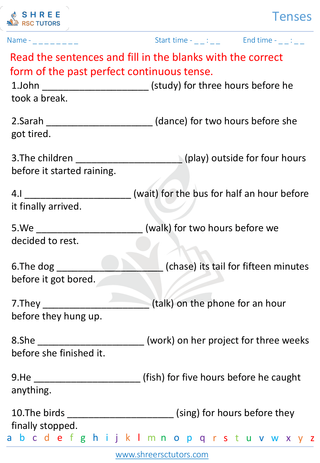 Grade 5  English worksheet: Tense