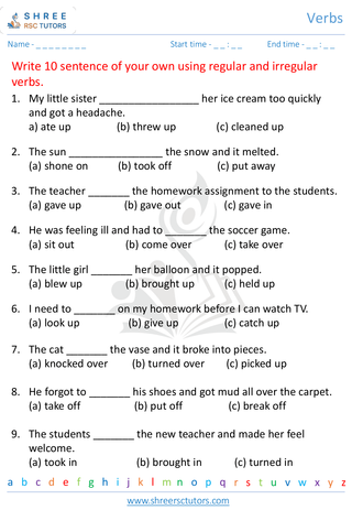 Grade 5  English worksheet: Verbs