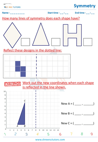 Grade 5  Maths worksheet: Axis of symmetry
