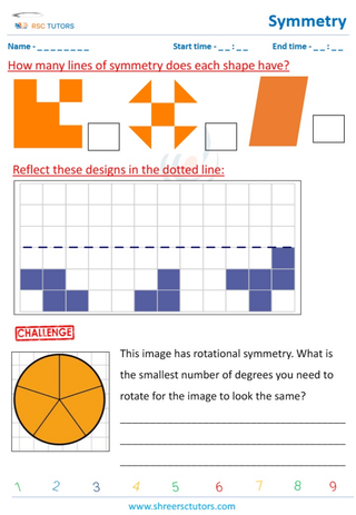 Grade 5  Maths worksheet: Axis of symmetry