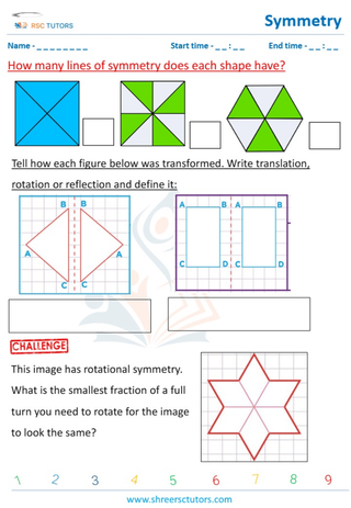 Grade 5  Maths worksheet: Axis of symmetry