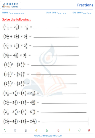 Grade 5  Maths worksheet: Fraction computation - Multiplication and division of fraction
