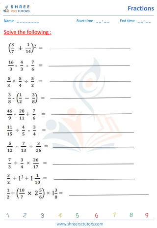 Grade 5  Maths worksheet: Fraction computation - Multiplication and division of fraction