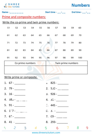 Grade 5  Maths worksheet: Highest and Least Common divisor - Prime and composite numbers