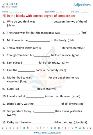 Grade 6  English worksheet: Adjectives