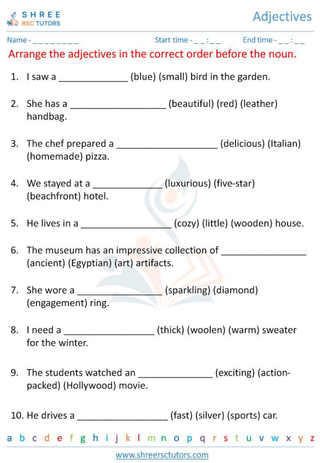 Grade 6  English worksheet: Adjectives