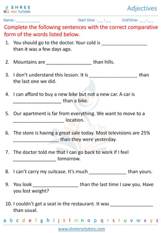 Grade 6  English worksheet: Adjectives