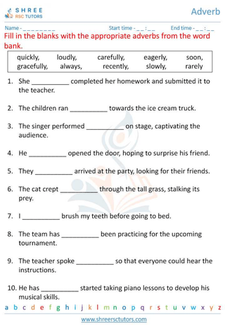 Grade 6  English worksheet: Adverb