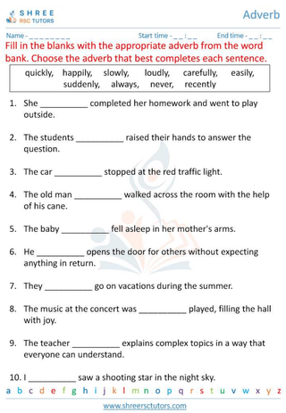 Grade 6  English worksheet: Adverb