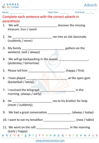 Grade 6  English worksheet: Adverb