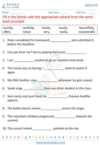 Grade 6  English worksheet: Adverb