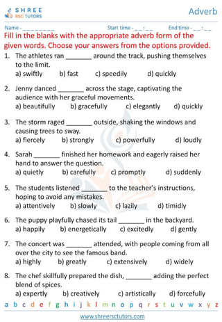 Grade 6  English worksheet: Adverb