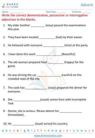 Grade 6  English worksheet: Adverb