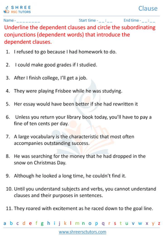 Grade 6  English worksheet: Clause