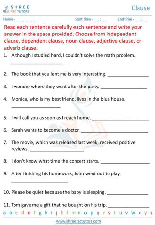 Grade 6  English worksheet: Clause