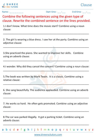 Grade 6  English worksheet: Clause