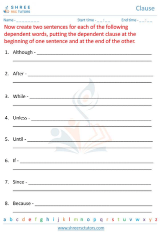 Grade 6  English worksheet: Clause