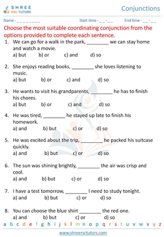 Grade 6  English worksheet: Conjunction