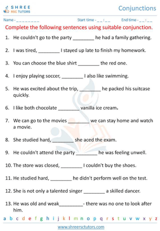 Grade 6  English worksheet: Conjunction