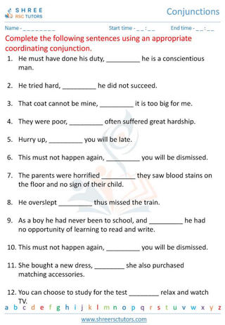 Grade 6  English worksheet: Conjunction