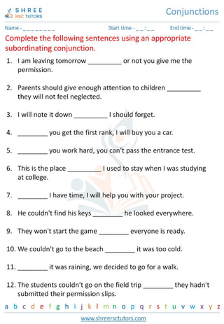 Grade 6  English worksheet: Conjunction