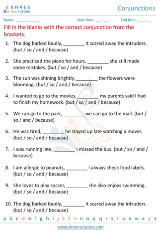 Grade 6  English worksheet: Conjunction