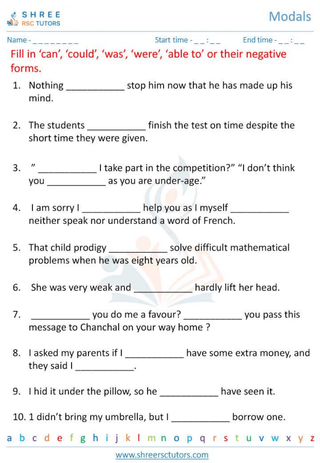 Grade 6  English worksheet: Modals