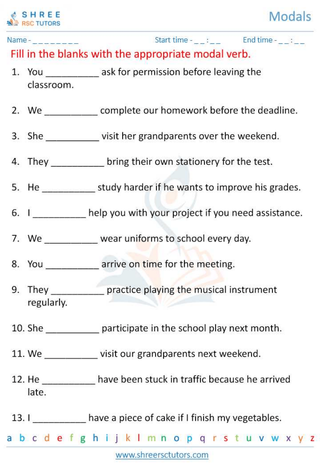Grade 6  English worksheet: Modals