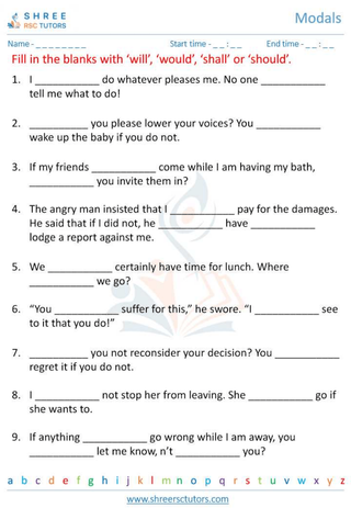 Grade 6  English worksheet: Modals