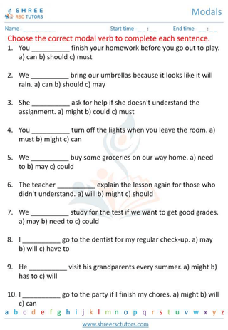 Grade 6  English worksheet: Modals