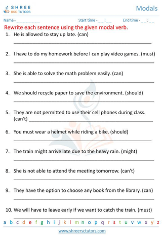 Grade 6  English worksheet: Modals