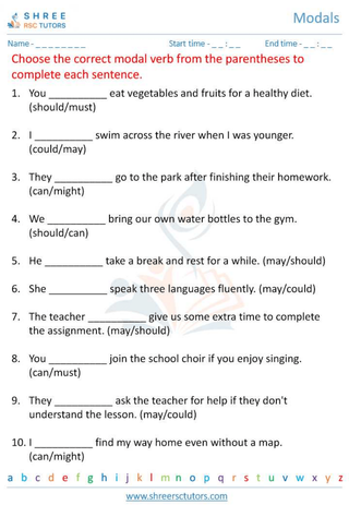 Grade 6  English worksheet: Modals