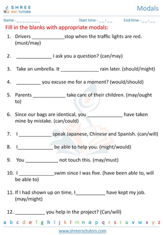 Grade 6  English worksheet: Modals