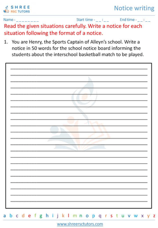 Grade 6  English worksheet: Notice writing