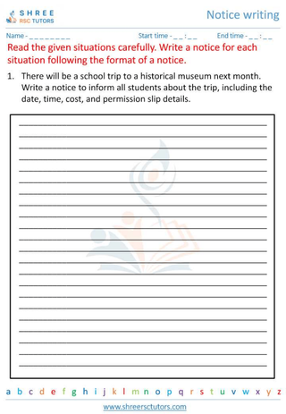 Grade 6  English worksheet: Notice writing