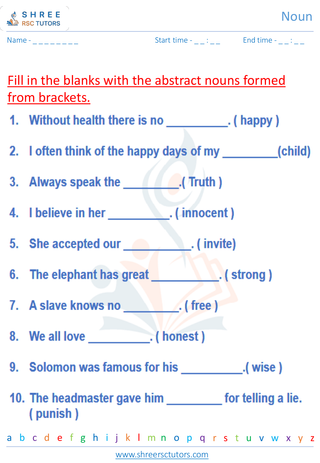 Grade 6  English worksheet: Noun