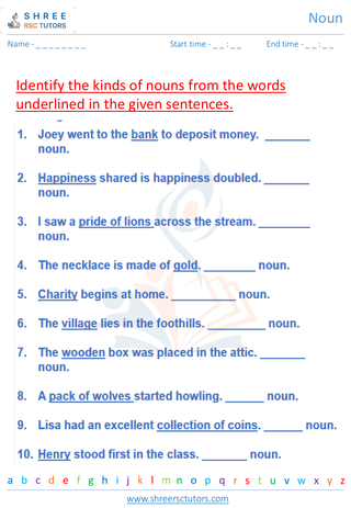 Grade 6  English worksheet: Noun