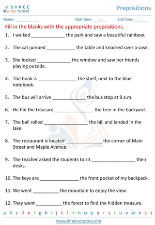 Grade 6  English worksheet: Preposition