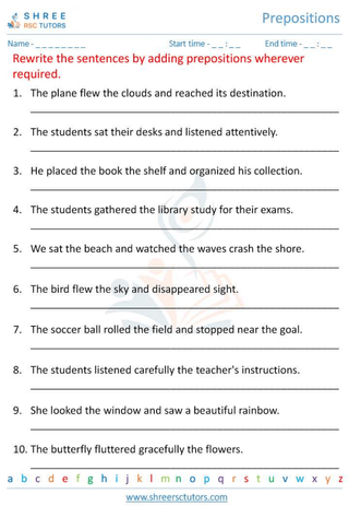 Grade 6  English worksheet: Preposition