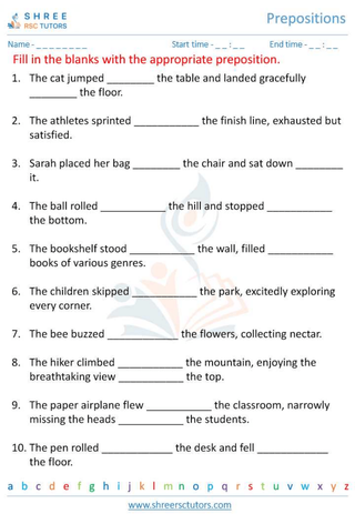 Grade 6  English worksheet: Preposition