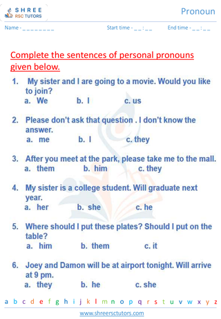 Grade 6  English worksheet: Pronoun