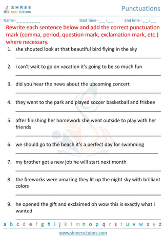Grade 6  English worksheet: Punctuation