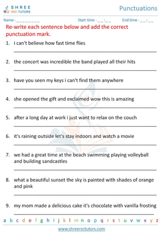 Grade 6  English worksheet: Punctuation