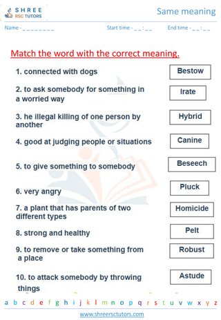 Grade 6  English worksheet: Same meaning